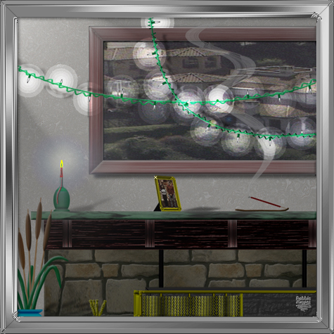 Some lights hanging over a picture